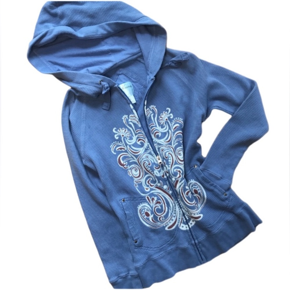 Kiara Blue Hooded Sweatshirt with White and Red Design